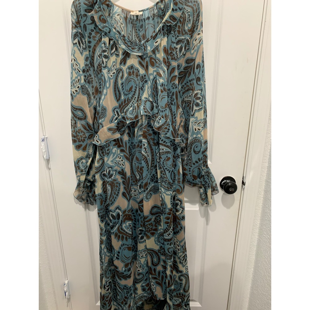 ANA A New Approach Blue Paisley Ruffle Maxi Dress Plus Size 2X Long Sleeve Boho